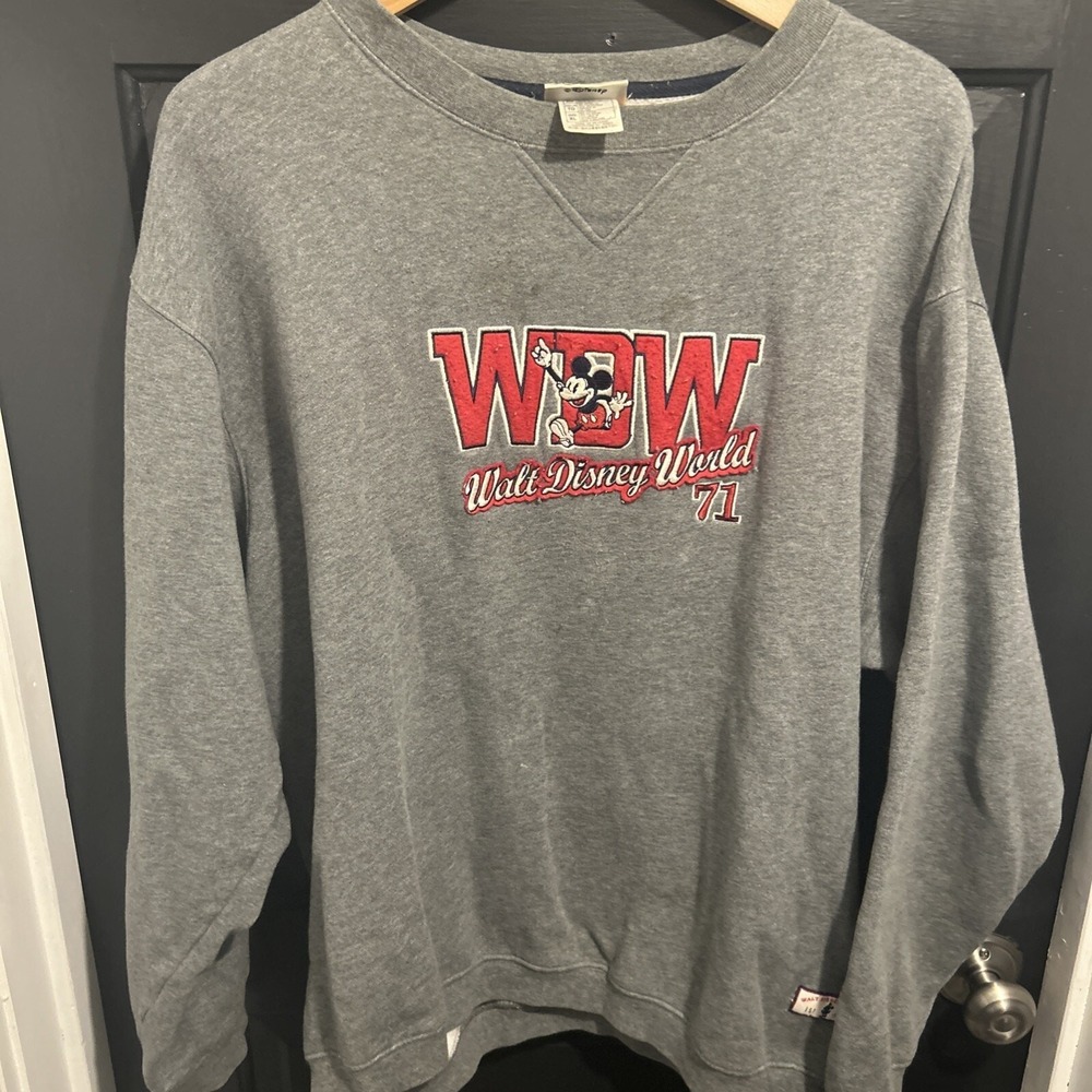 Vintage Walt Disney World 1970s Crew Neck Sweatshirt Mens XL 1971 Logo Gray